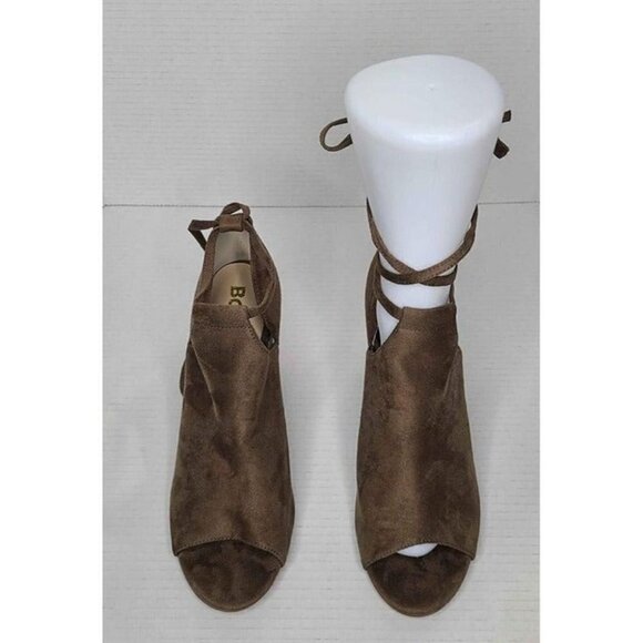 BC Vegan Brown Strappy Ankle Tie Open Toe Chunk Heel Shoe Size 11 - Picture 2 of 8